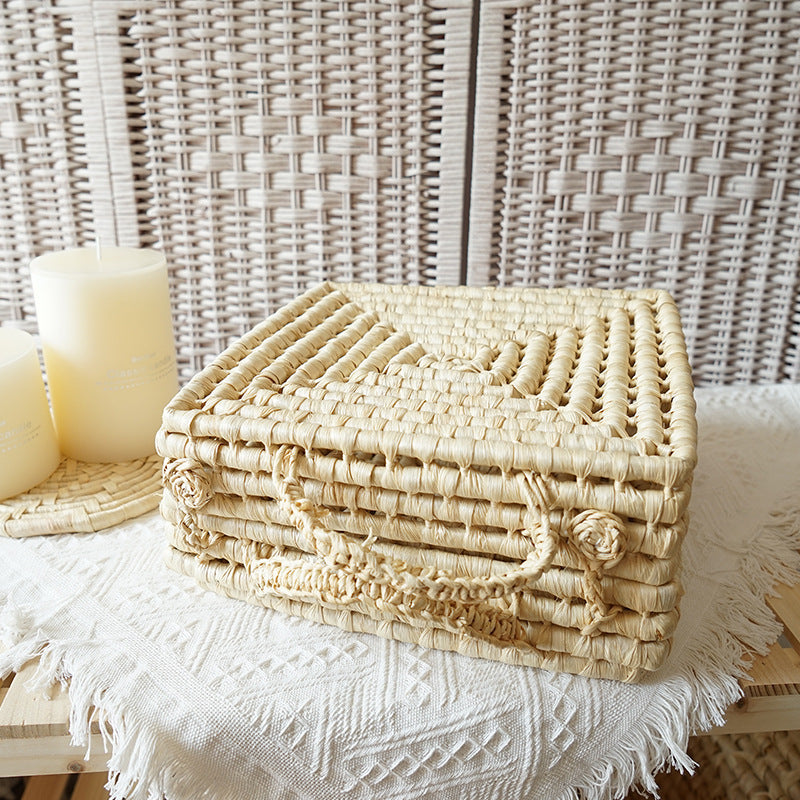 Ins Straw Storage Basket Home Retro Homestay Soft Decoration Basket Shooting Prop Basket Hand Woven Basket