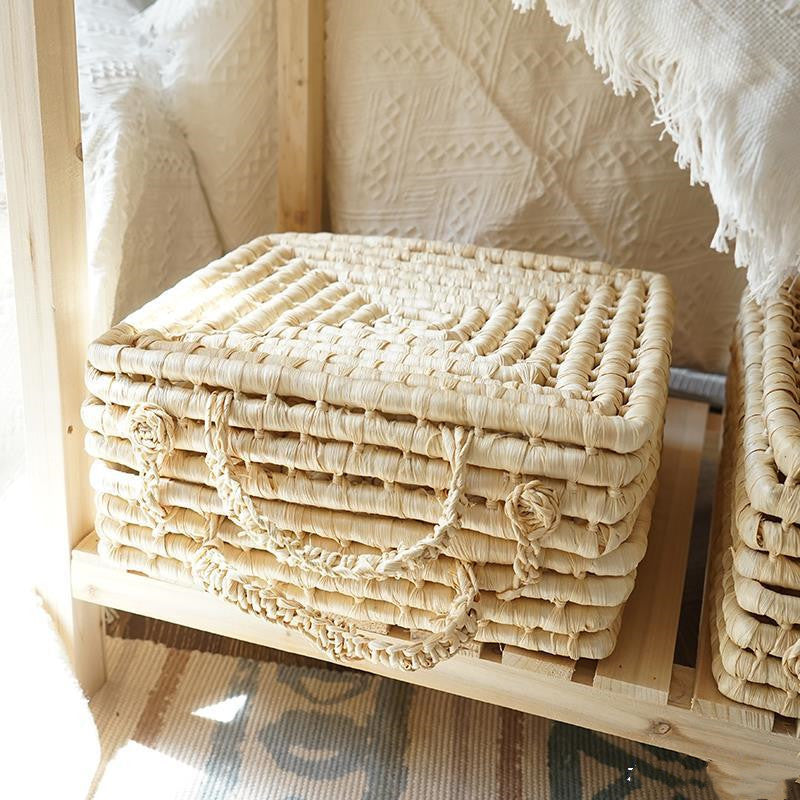 Ins Straw Storage Basket Home Retro Homestay Soft Decoration Basket Shooting Prop Basket Hand Woven Basket