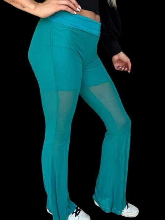 MESHED UP TURQUOISE FLARE PANTS