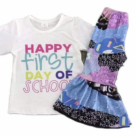 2021 New Design Wholesale Boutique Boys Clothing Back to School Printed Summer Kids Outfits Baby Girls Sets